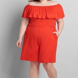 Lane Bryant Women’s Off-the-Shoulder Romper Plus Size 26/28 in Flame Scarlet